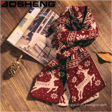 Women′s Christmas Winter Multi-Color Patterned Reversible Knit Wool Scarf